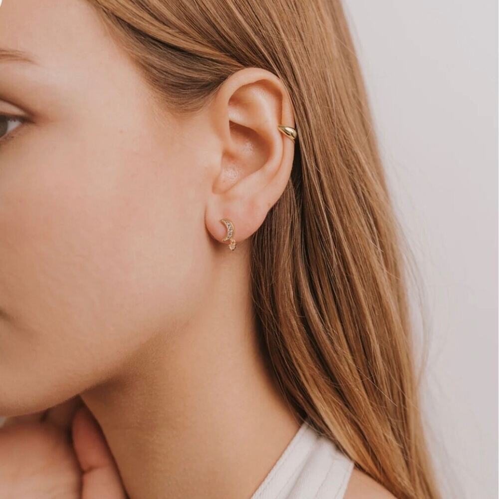 JAXKELLY NIP Rose Quartz CZ-encrusted Moon Drop  Petite Gemstone Post Earrings